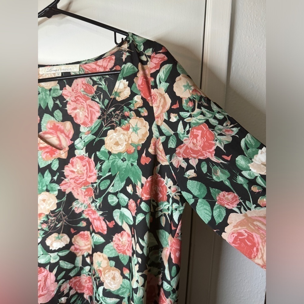 Lovers + Friends Black Pink Cream Rose Floral Cold Shoulder Mini Dress Size M - Picture 6 of 16